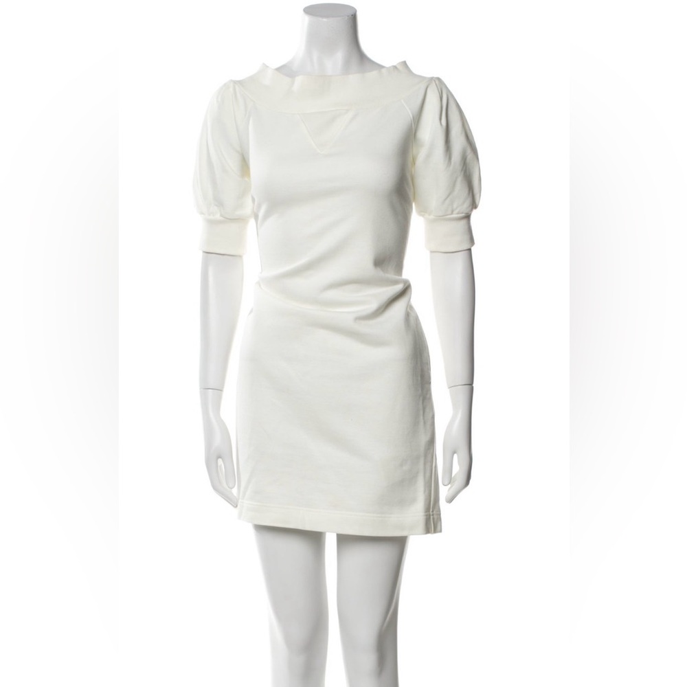 Adam Lippes Cream Short Puff-Sleeve Mini Dress
